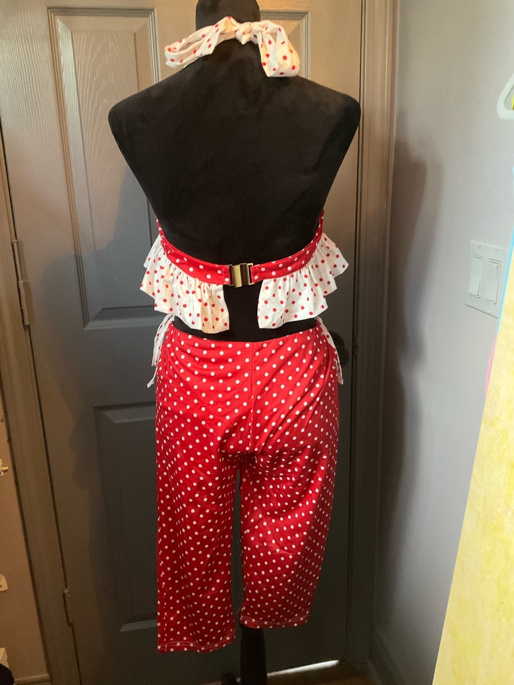 Outcast Frieda XL Red Polka Dot Crop Top, shaw, and capris 3 piece Set - Picture 5 of 7